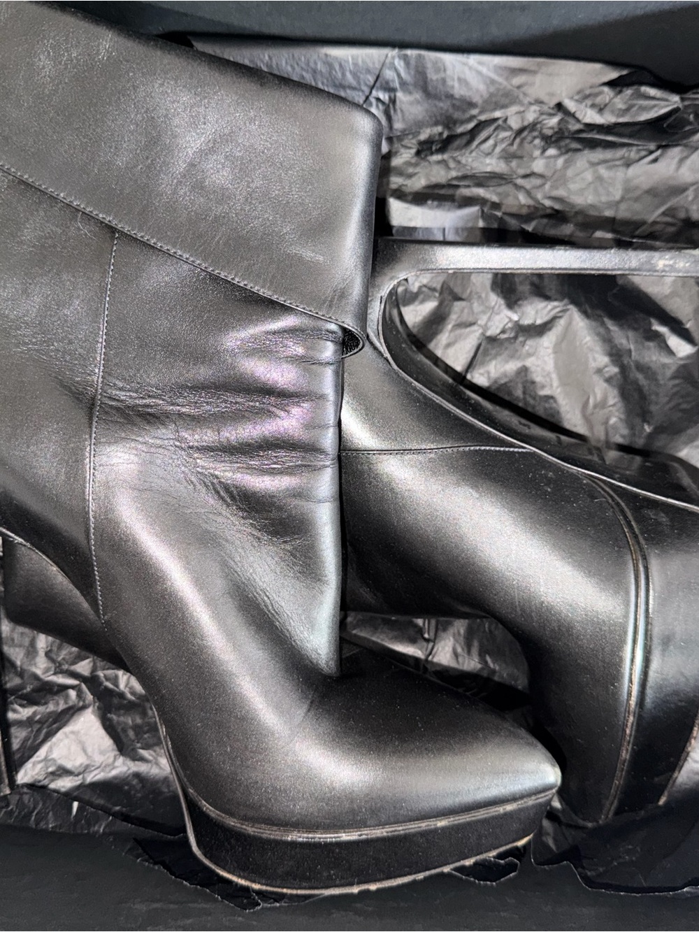 Yves Saint Laurent Black Leather Platform Ankle Boots